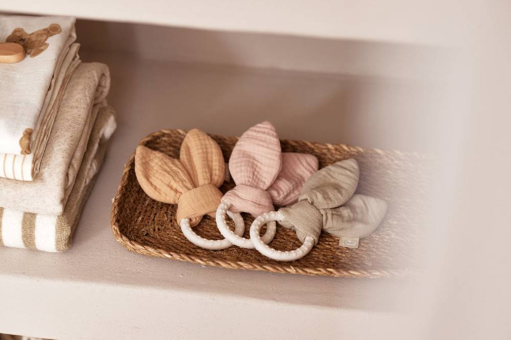 Jollein Beißring Silikon Bunny Ears Wild Rose Kostenlose Rückgabe