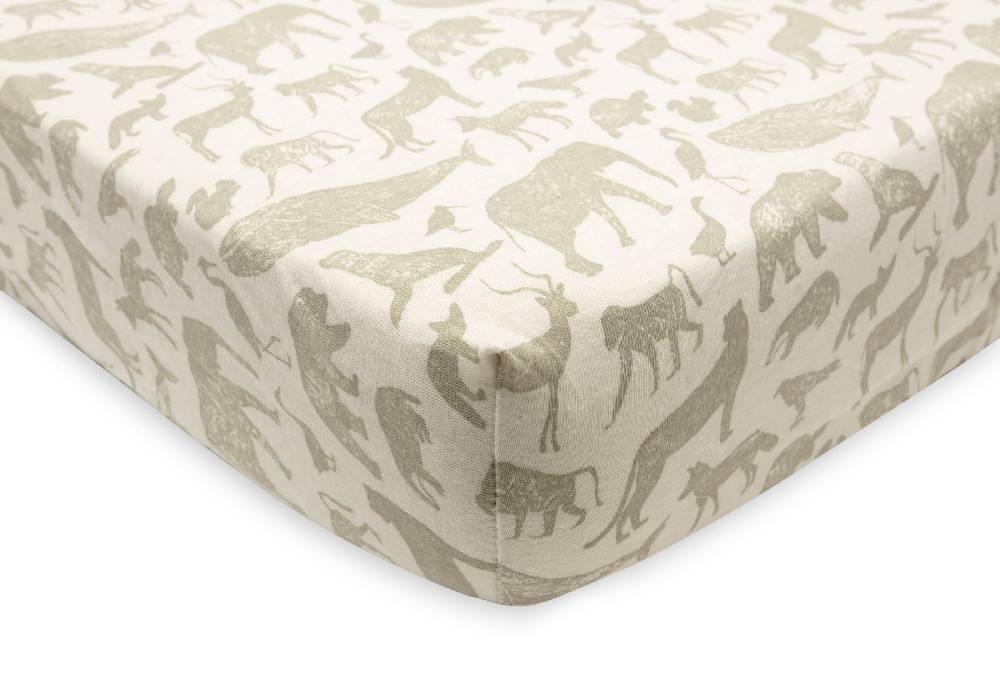 Jollein Spannbettlaken Jersey 70x140/75x150cm Animals Olive Green Im Verkauf