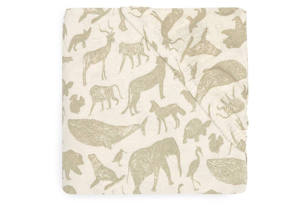 Jollein Spannbettlaken Jersey 40/50x80/90cm Animals Olive Green