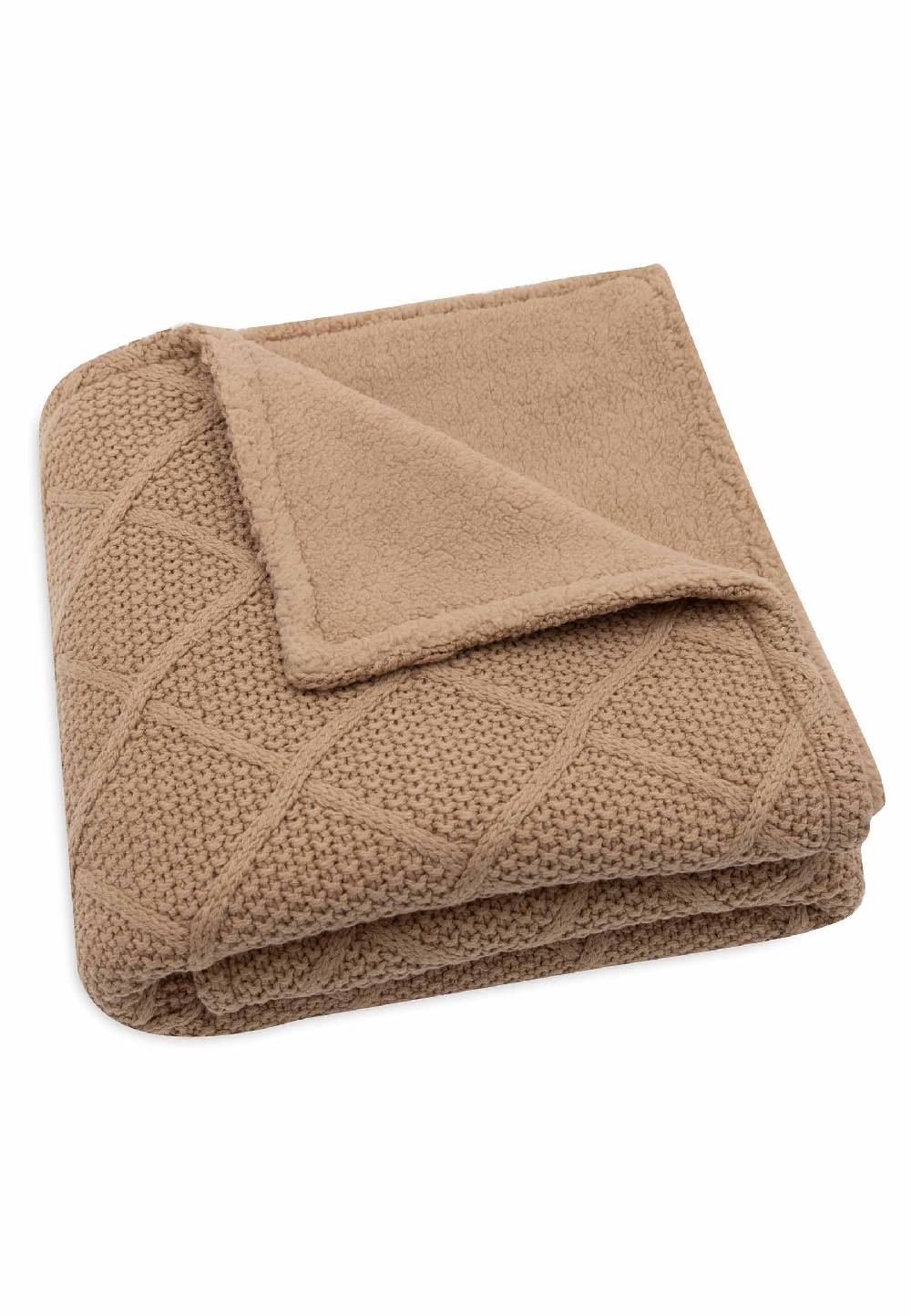 Jollein Decke Wiege 75x100cm Check Knit - Biscuit/Teddy Fleece 50% Rabatt für begrenzte Zeit