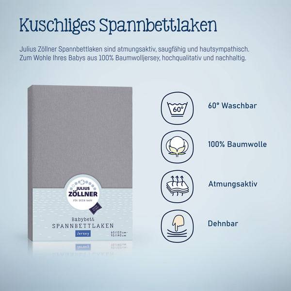 Julius Zöllner Jersey Spannbettlaken für Babymatratzen 60x120 bis 70x140cm, Anthracite Vatertagsangebot