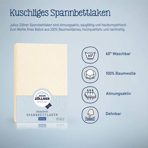 Julius Zöllner Jersey Spannbettlaken für Babymatratzen 60x120 bis 70x140cm, Ecru Valentinstagsangebot