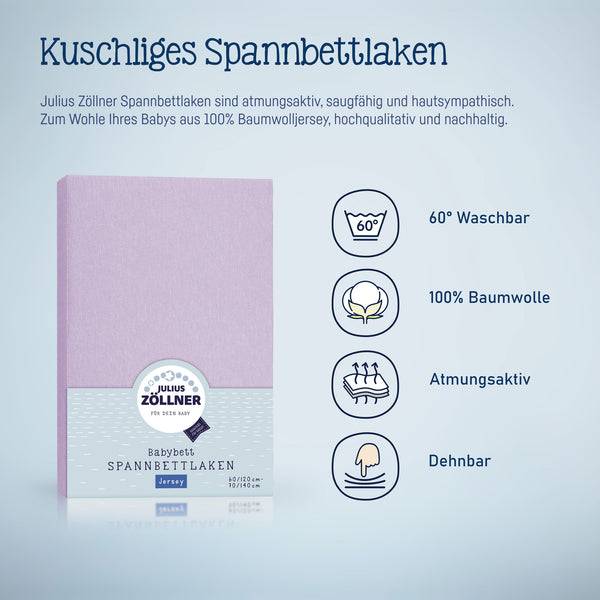 Julius Zöllner Jersey Spannbettlaken für Babymatratzen 60x120 bis 70x140cm, Flieder Jubiläumsangebot