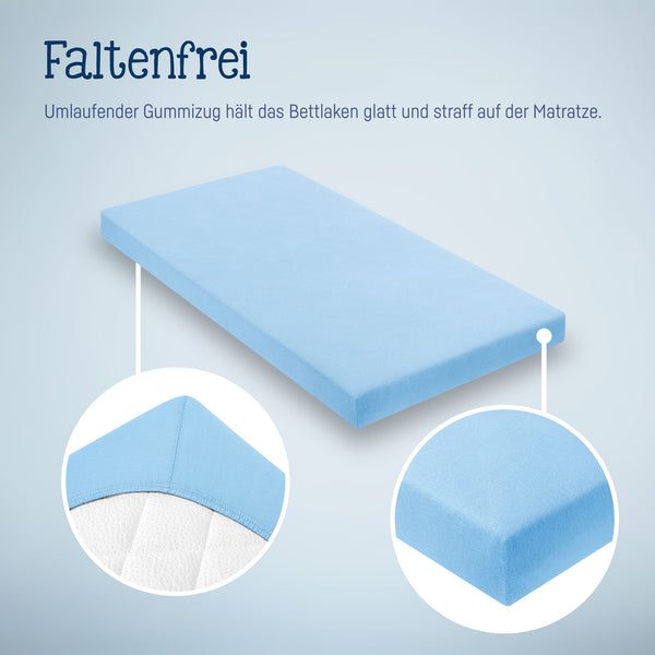 Julius Zöllner Jersey Spannbettlaken für Babymatratzen 60x120 bis 70x140cm, Hellblau Lagerräumung