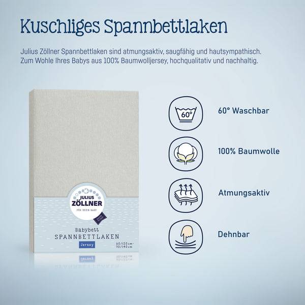 Julius Zöllner Jersey Spannbettlaken für Babymatratzen 60x120 bis 70x140cm, Hellgrau Heißer Verkauf