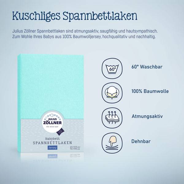 Julius Zöllner Jersey Spannbettlaken für Babymatratzen 60x120 bis 70x140cm, Mint Top Angebot