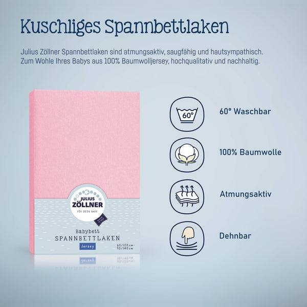 Julius Zöllner Jersey Spannbettlaken für Babymatratzen 60x120 bis 70x140cm, Rosa Neueste Mode