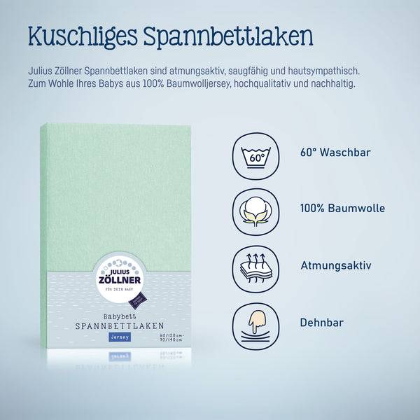 Julius Zöllner Jersey Spannbettlaken für Babymatratzen 60x120 bis 70x140cm, Salbei Online Outlet