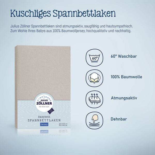 Julius Zöllner Jersey Spannbettlaken für Babymatratzen 60x120 bis 70x140cm, Taupe Zeitlich begrenztes Angebot