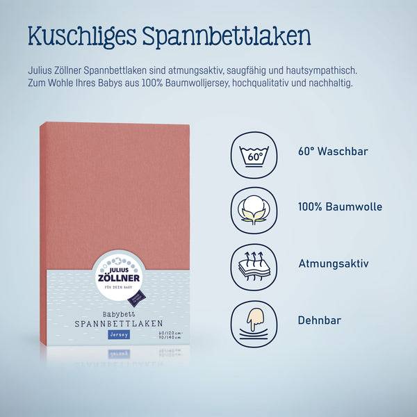 Julius Zöllner Jersey Spannbettlaken für Babymatratzen 60x120 bis 70x140cm, Terra Exklusive Angebote