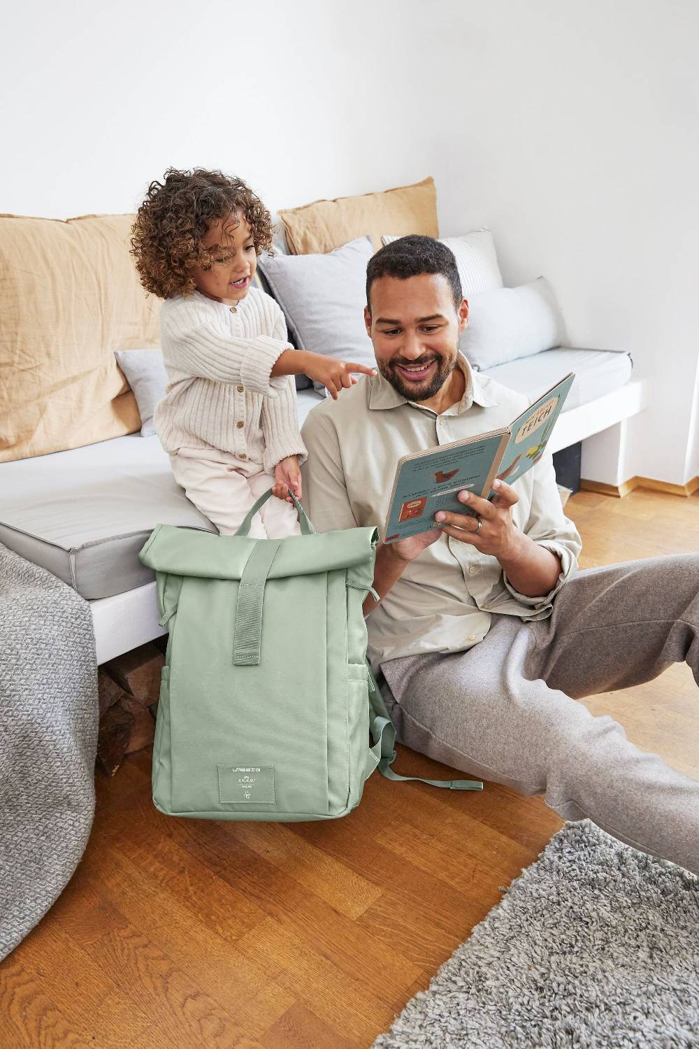 Lässig Wickelrucksack - Rolltop Up Backpack, Silbergrün Letzte 3 Tage