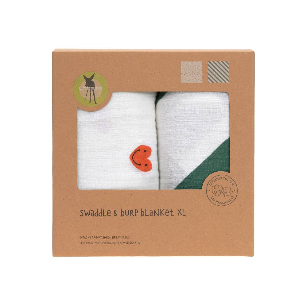 Lässig Mulltücher 2er Set (120 x 120 cm) - Bio Baumwolle, Happy Rascals, Heart Blitzangebot