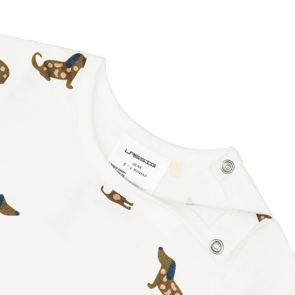 Lässig Baby Jumpsuit - Bio Baumwolle, Hund, Beige Räumungsverkauf