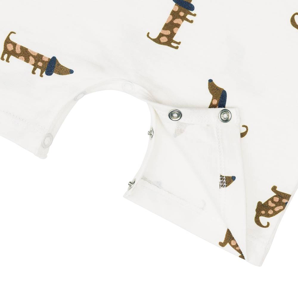 Lässig Baby Jumpsuit - Bio Baumwolle, Hund, Beige Räumungsverkauf