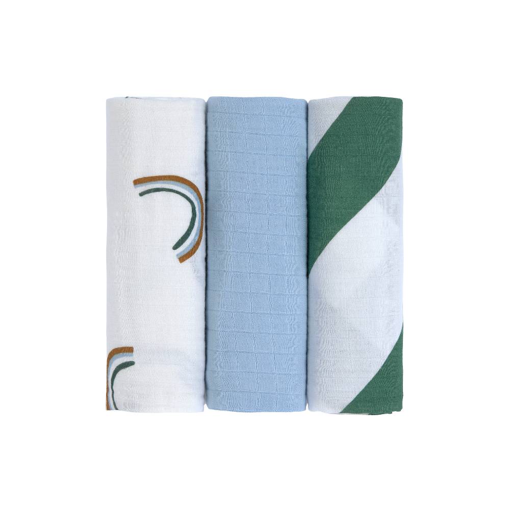 Lässig Mulltücher 3er Set 85 x 85 - Bio Baumwolle, Happy Rascals, Himmelblau Clearance-Verkauf