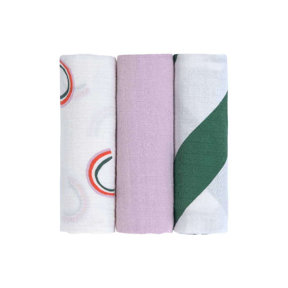 Lässig Mulltücher 3er Set 85 x 85 - Bio Baumwolle, Happy Rascals, Lila Kostenloser Versand international