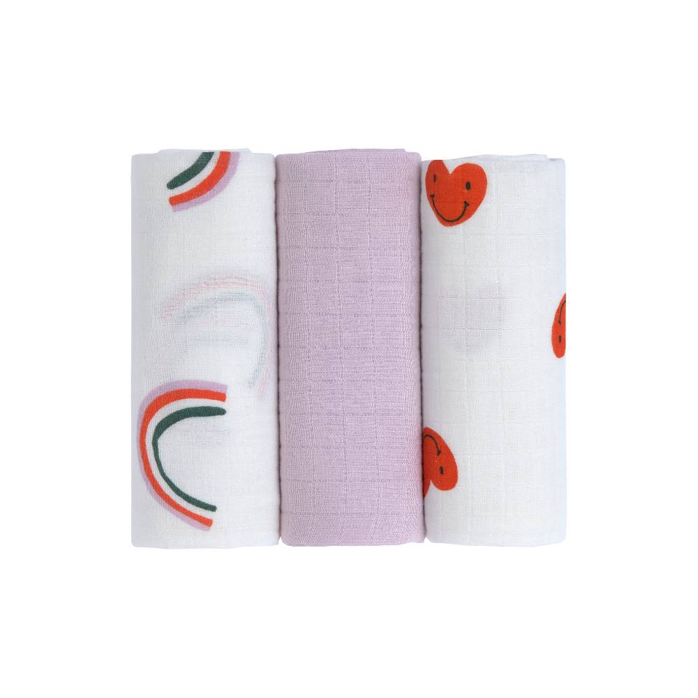 Lässig Mulltücher 3er Set (60 x 60 cm) - Bio Baumwolle, Happy Rascals, Herz Fabrikladen