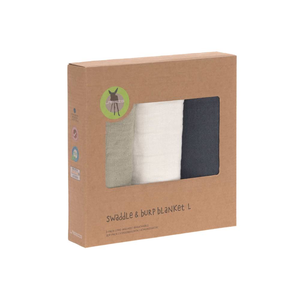 Lässig Mulltücher (3 Stk) - Swaddle & Burp Blanket L, Olive Milky Navy Großer Ausverkauf