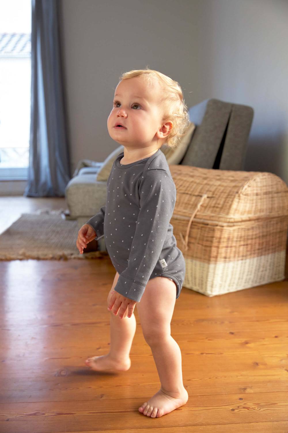 Lässig Baby Body langarm - Bio Baumwolle, Punkte, Anthrazit Exklusivangebot