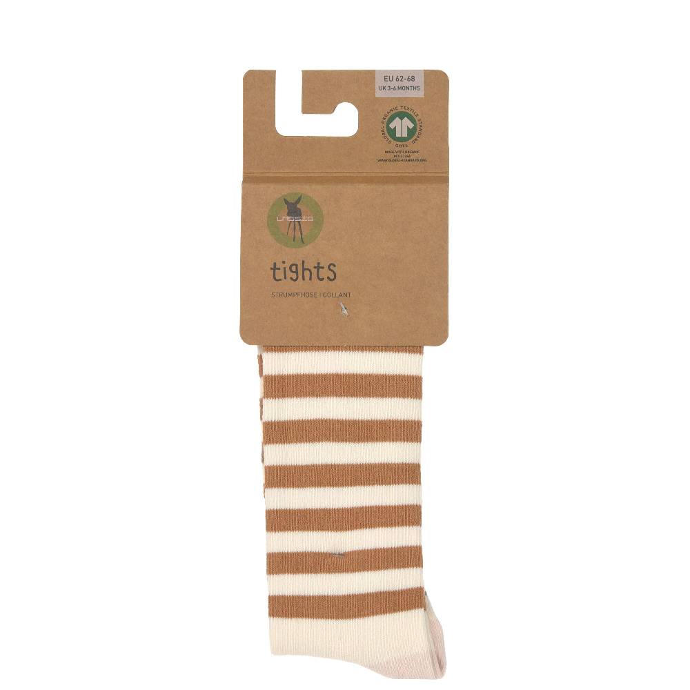 Lässig Strumpfhose GOTS - Tights, Halb Gestreift Weiß Karamell Zeitlich begrenztes Angebot