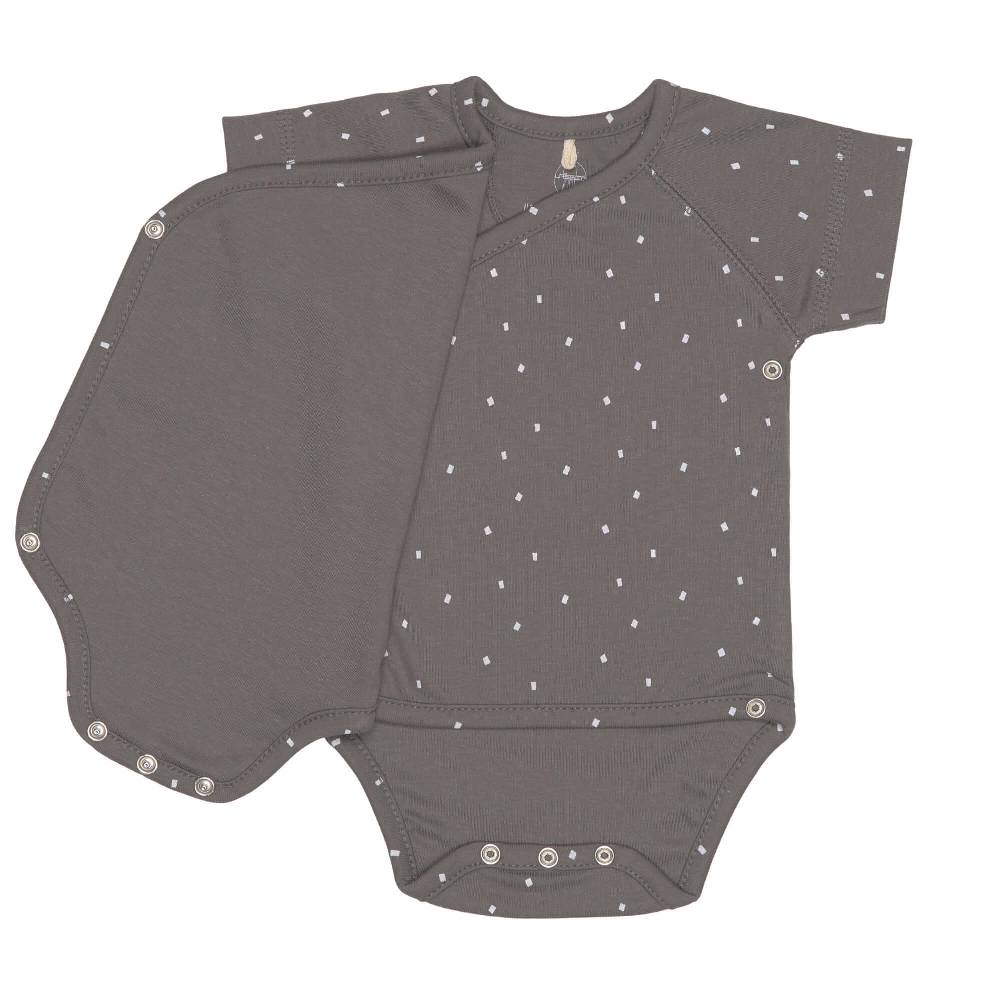 Lässig Baby Wickelbody kurzarm - Bio Baumwolle, Punkte, Anthrazit Osterangebot