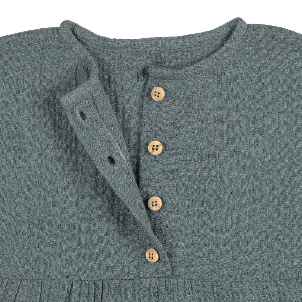 Lässig Musselin Kinderkleid - Bio Baumwolle, Petrolgrün Räumungsverkauf