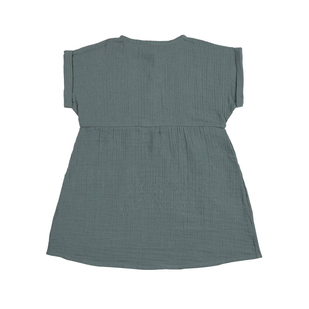 Lässig Musselin Kinderkleid - Bio Baumwolle, Petrolgrün Räumungsverkauf