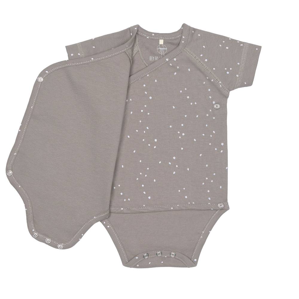 Lässig Baby Wickelbody kurzarm - Bio Baumwolle, Punkte, Taupe Online