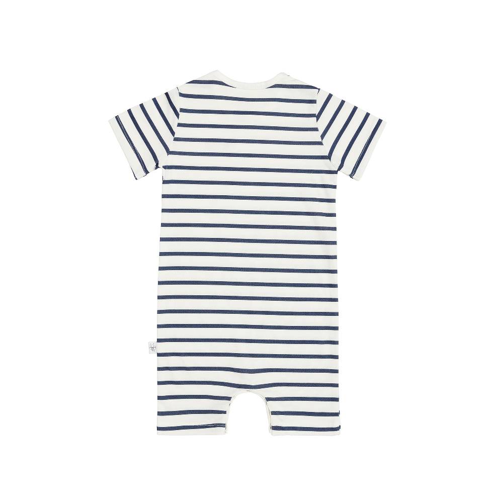 Lässig Baby Jumpsuit - Bio Baumwolle, Hund, Blau weiß Fabrikpreis