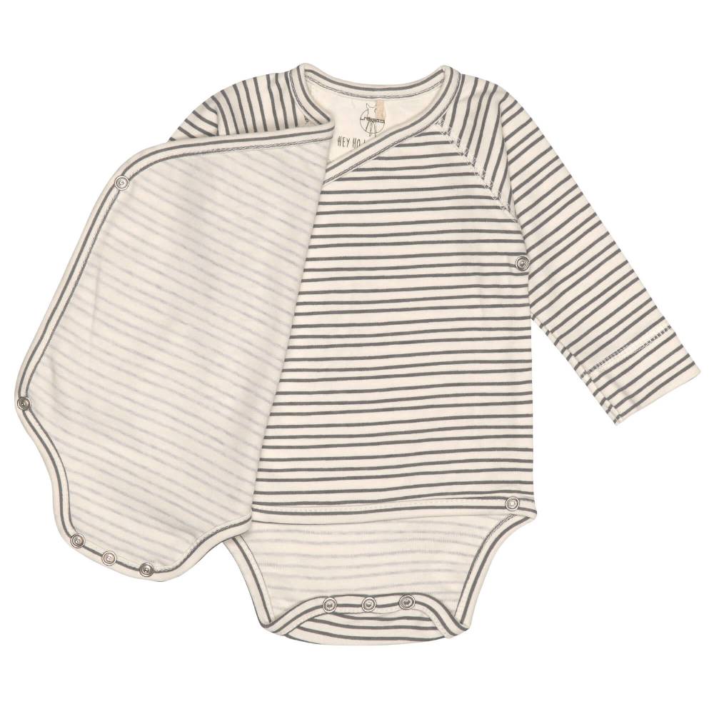 Lässig Baby Wickelbody langarm - Bio Baumwolle, Streifen, Grau Begrenztes Angebot