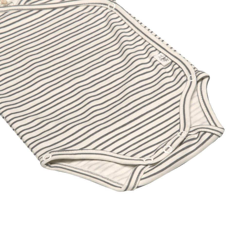 Lässig Baby Wickelbody langarm - Bio Baumwolle, Streifen, Grau Begrenztes Angebot