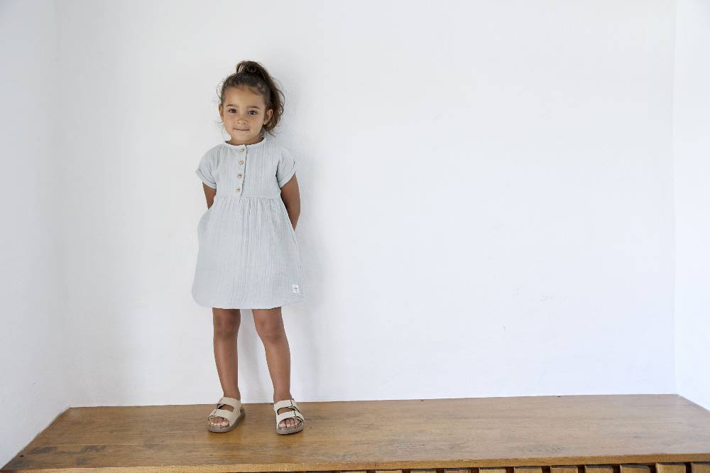 Lässig Musselin Kinderkleid - Bio Baumwolle, Blau Blitzangebot