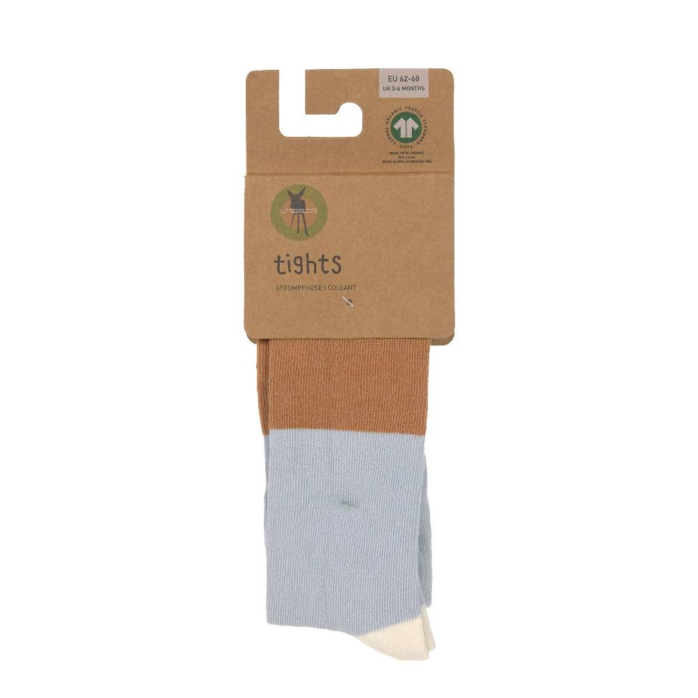 Lässig Strumpfhose GOTS - Tights, Block Streifen Hellblau Karamell Letzter Tag