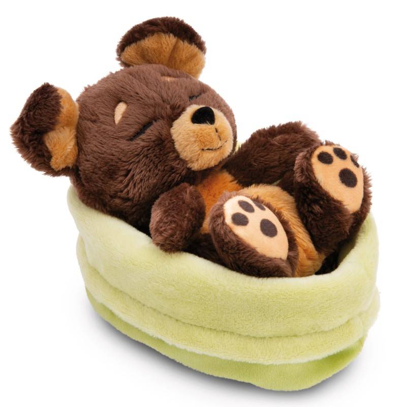 NICI Kuscheltier Sleeping Pets brauner Hund 12cm im grünen Körbchen NICI GREEN Neuheiten