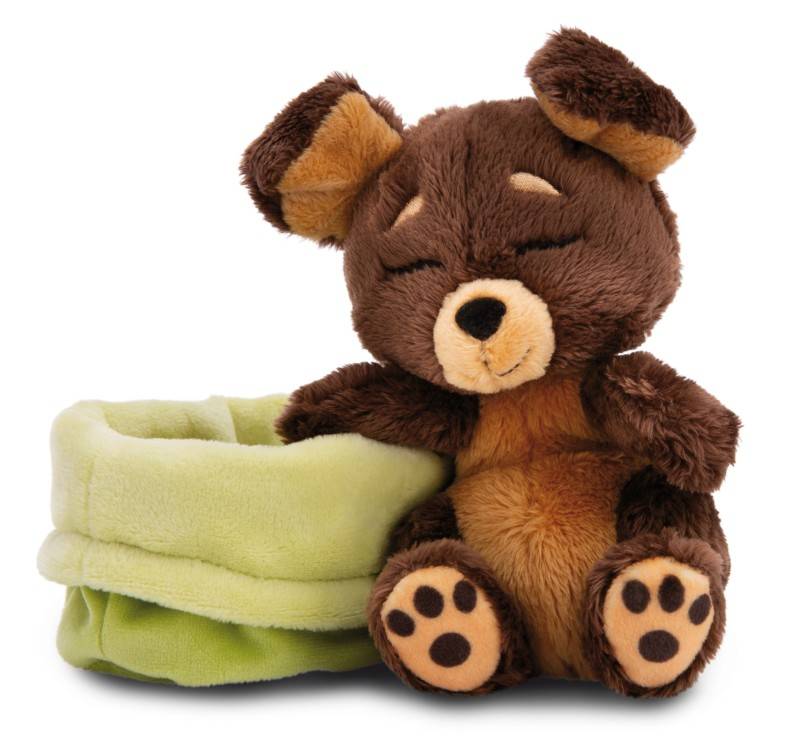 NICI Kuscheltier Sleeping Pets brauner Hund 12cm im grünen Körbchen NICI GREEN Neuheiten