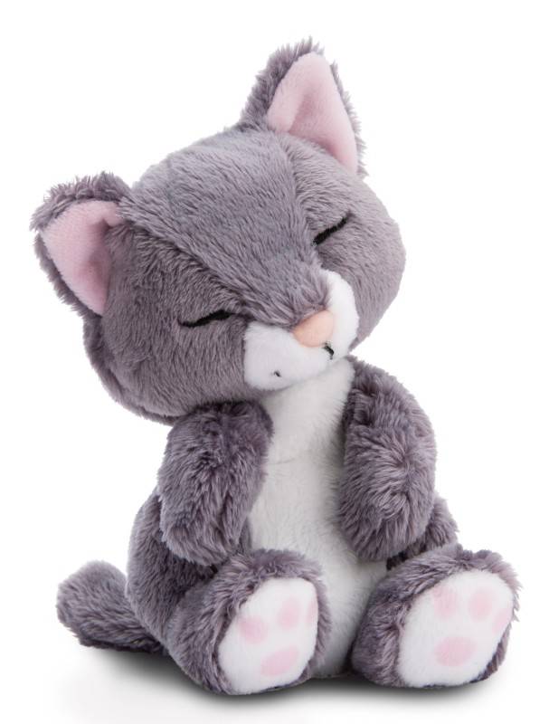 NICI Kuscheltier Sleeping Pets graue Katze 12cm im rosa Körbchen NICI GREEN Begrenzt auf 3 Tage
