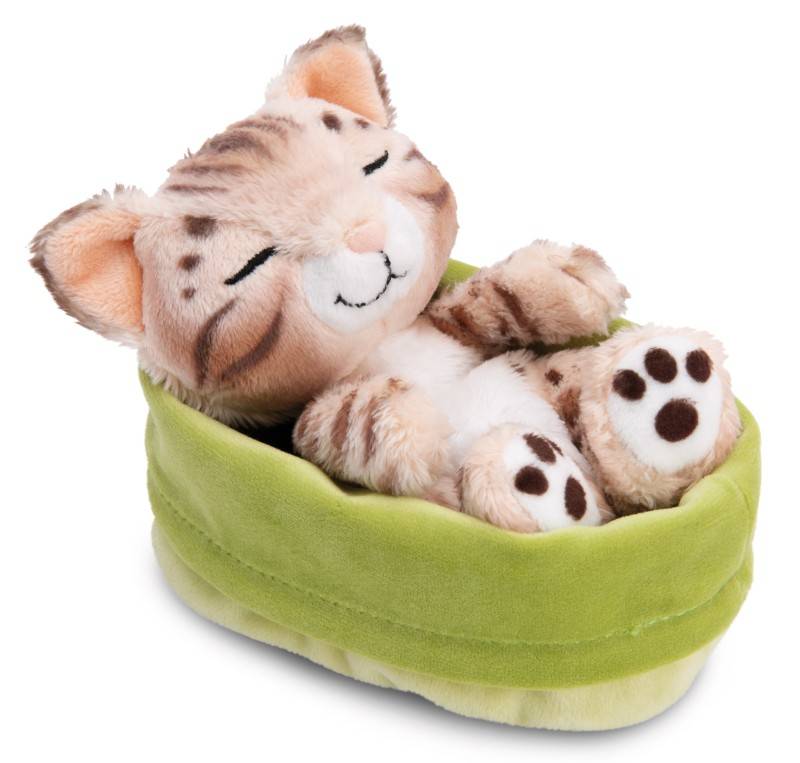 NICI Kuscheltier Sleeping Pets Bengal Katze 12cm im hellgrünen Körbchen NICI GREEN Speichern exportieren
