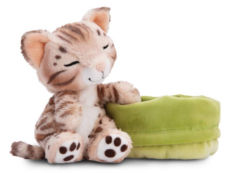 NICI Kuscheltier Sleeping Pets Bengal Katze 12cm im hellgrünen Körbchen NICI GREEN Speichern exportieren