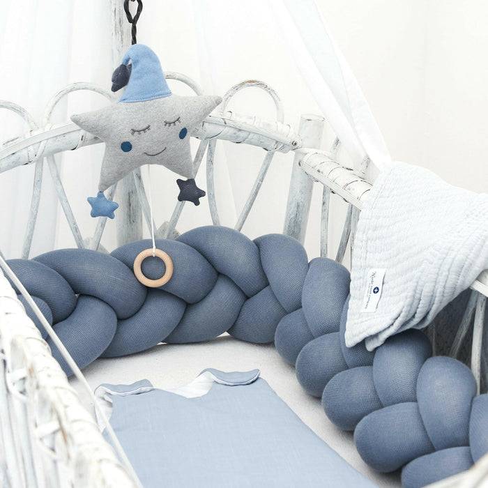 Nordic Coast Company Bettschlange geflochten Blau Strick 180cm Im Verkauf