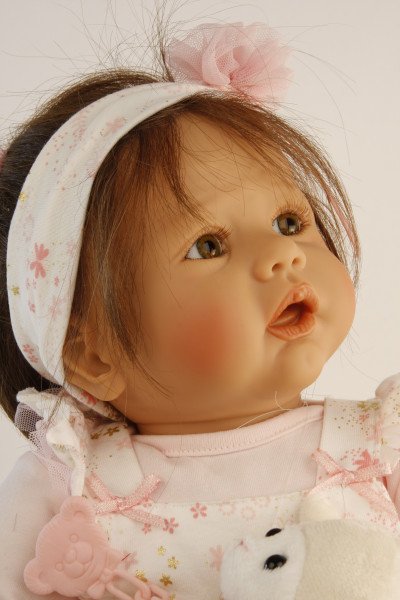 Schildkröt Manufaktur Baby Pina 52 cm von Karola Wegerich , braune Haare, Kleidung rose/weiss Letzter Tag