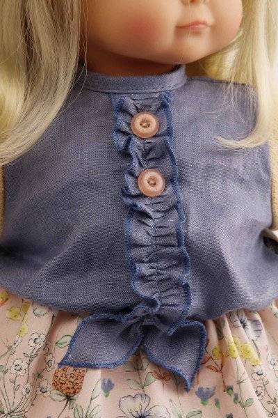 Schildkröt Manufaktur Puppe Schlummerle 37 cm blonde Haare, blaue Schlafaugen, Blumenkleidung rose/bleu Neuheiten