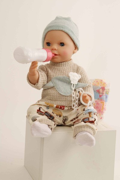 Schildkröt Manufaktur Trink + Näßbaby "Finn" 40 cm mit Malhaar und blauen Schlafaugen, Kleidung Bauernhof Online Shopping
