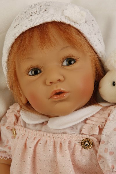Schildkröt Manufaktur Puppe Rosalie 50 cm von Gudrun Legler, rote Haare, Kleidung rose/weiss Begrenzte Freigabe