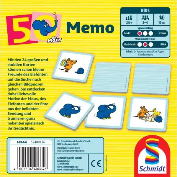 Schmidt Spiele Die Maus: Elefanten-Memo, 50. Geburtstag, Kinderspiel Letzte 3 Tage
