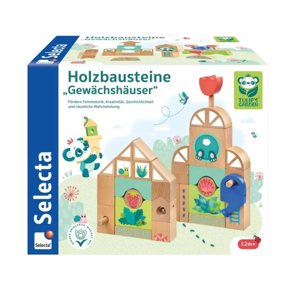 Schmidt Spiele TULIP'S GARDEN by SELECTA® Kleinkindwelt: Holzbausteine Gewächshäuser, 34 Teile Black Friday Preise
