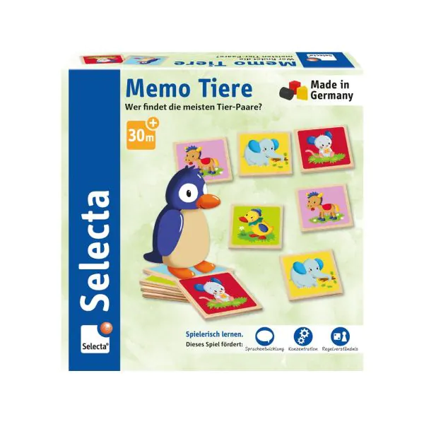 Schmidt Spiele Memo Tiere, Legespiel aus Holz, 24 Teile Fabrikverkauf