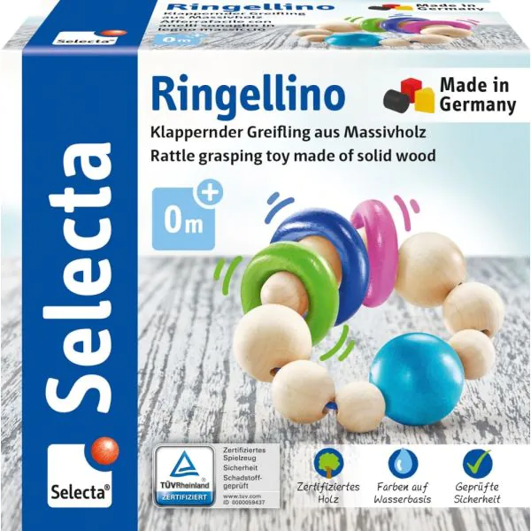 Schmidt Spiele Ringellino, klappernder Greifling aus Holz, 8,5 cm Blitzverkäufe