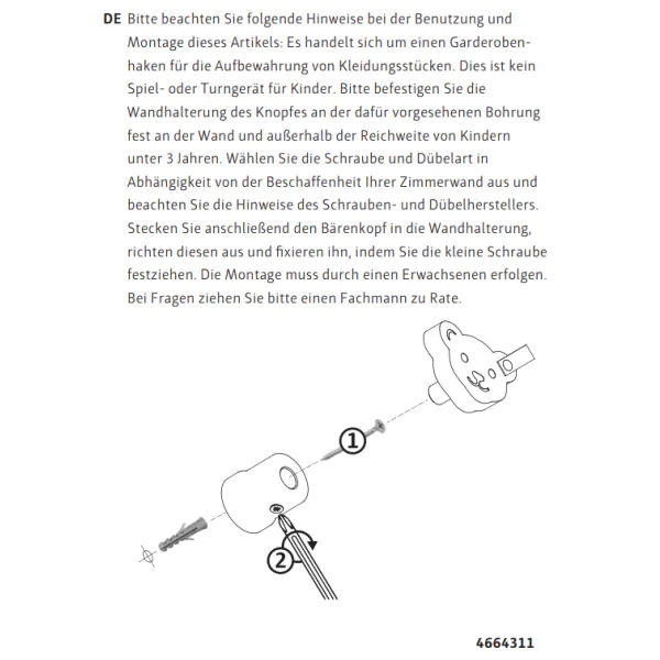 Schmidt Spiele Steiff: Garderobenknopf, 6,5 cm Limitierter Zeitrabatt