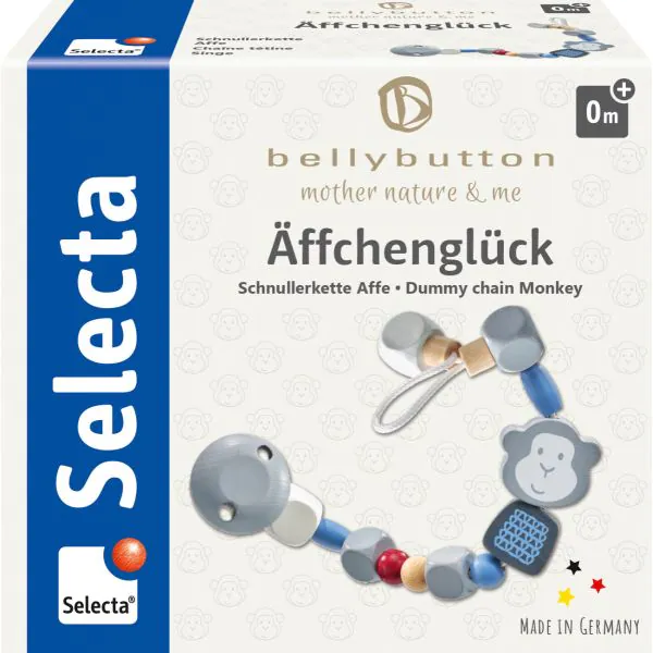 Schmidt Spiele bellybutton: Äffchenglück, blau, Schnullerkette, 22 cm Saisonschlussverkauf