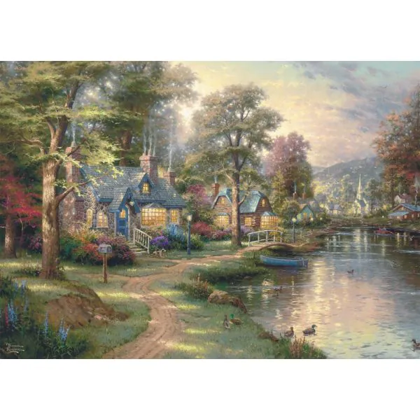 Schmidt Spiele Thomas Kinkade Studios: Dorf am See, 1.000 Teile Holzpuzzle Exklusivangebot